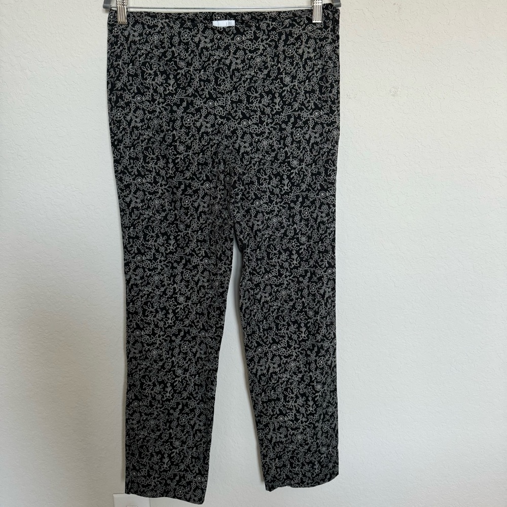 J. Jill Black Beige Floral Print Slim Leg Cotton Stretch Pants Size: 8